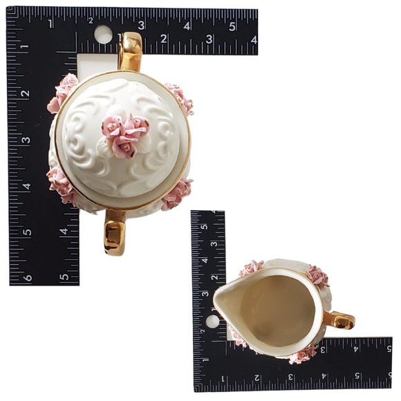 Vintage Handmade Porcelain Tea Set Pink Roses and 10K Gold Trim - Picture 14 of 16